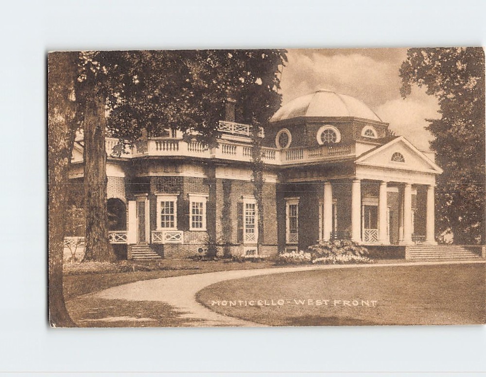 Postcard West Front of Monticello Home of Thomas Jefferson Virginia USA