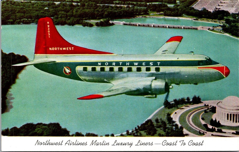 Dr Jim Stamps Postcard Northwest Airlines Martin Luxury Liners Nwa Unposted