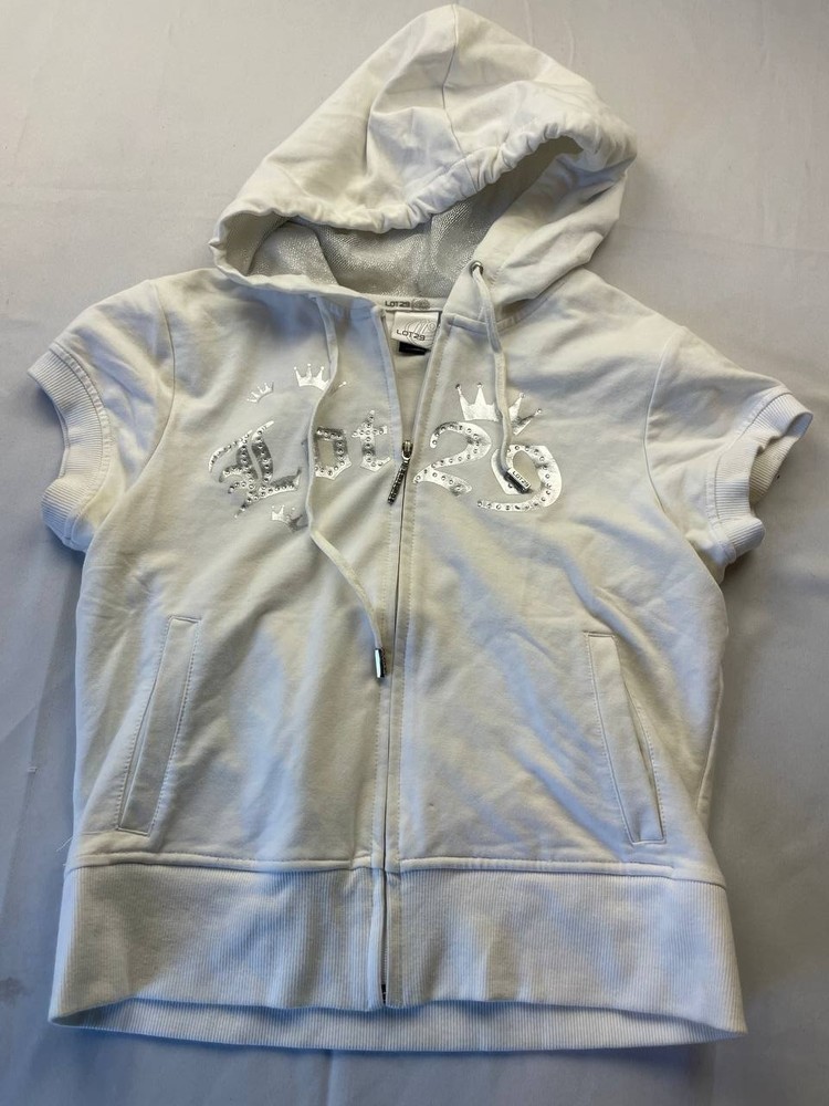 Y2K Hoodie  Tweety Bird Size Large Womens White Full Zip Short Sleeves