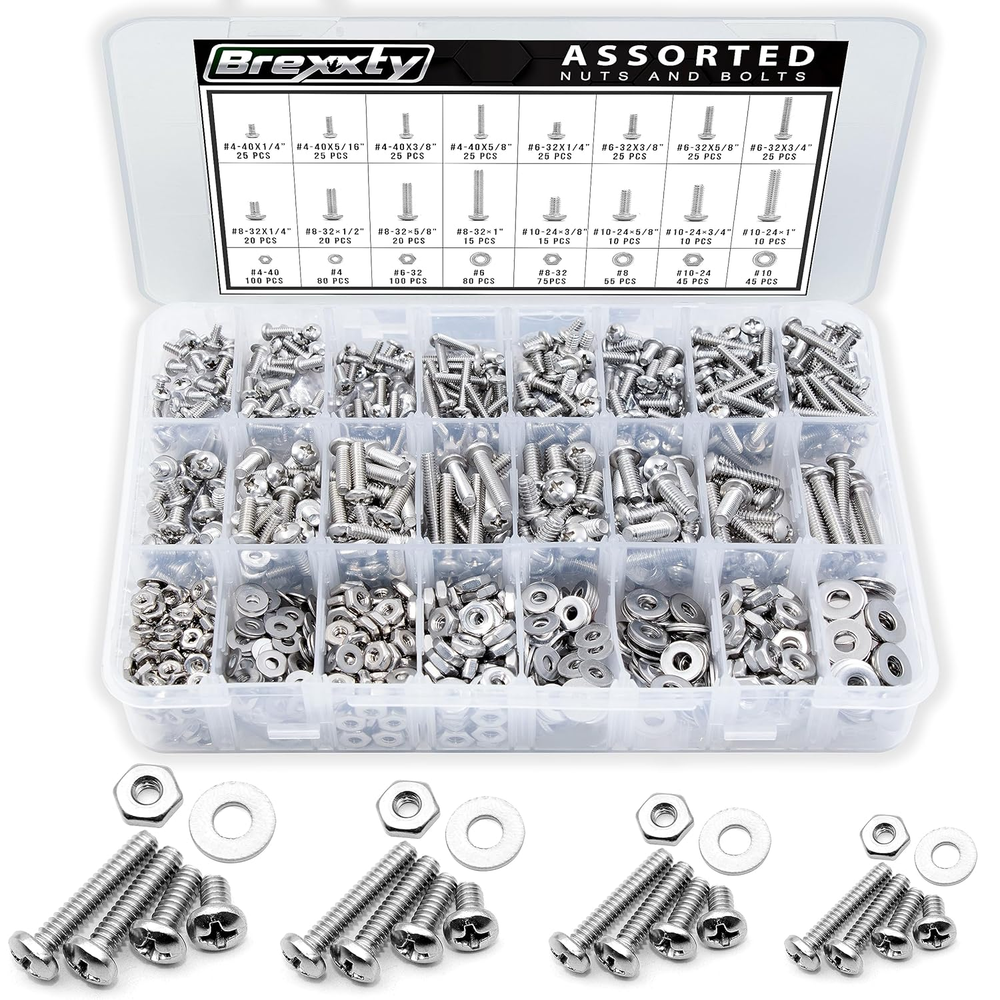 900Pcs Nuts Bolts Assortment Kit Phillips Pan Head #4-40 #6-32 #8-32 #10-24