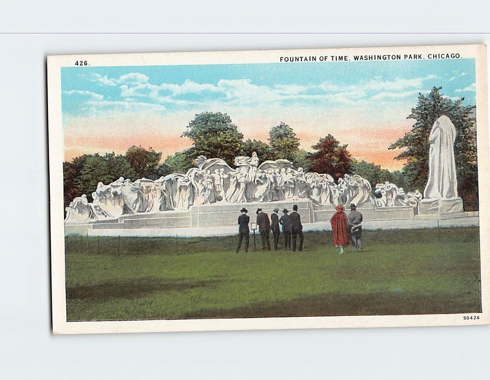 Postcard Fountain of Time Washington Park Chicago Illinois USA