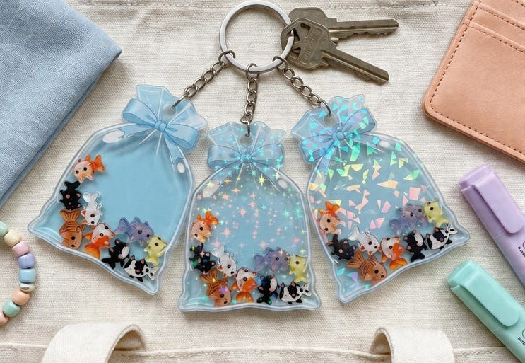 Kawaii Cat Fish Shaker Keychain Floating Catfish Bag Charm Gift
