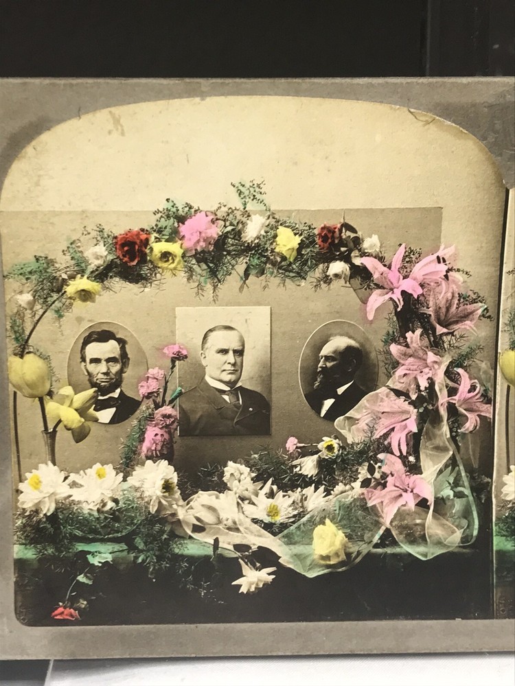 Universal Stereoview Card - Our Martyred Presidents - Lincoln Garfield McKinley