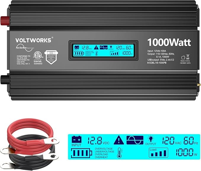 1000 Watt Pure Sine Wave Power Inverter ETL UL458 12V to 110V