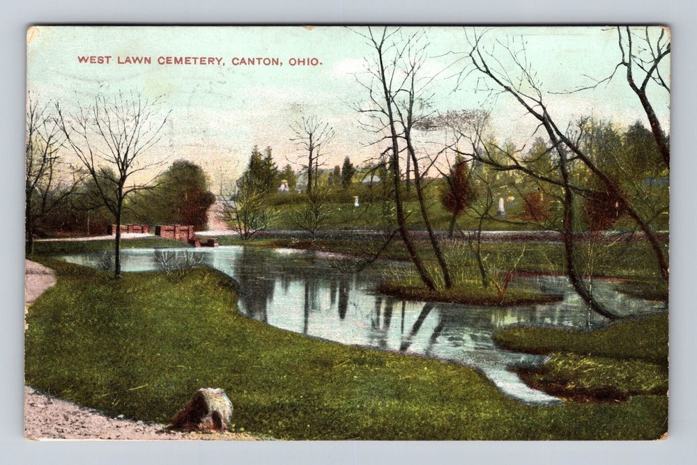 Canton OH- Ohio, West Lawn Cemetery, Antique, Vintage c1908 Souvenir Postcard