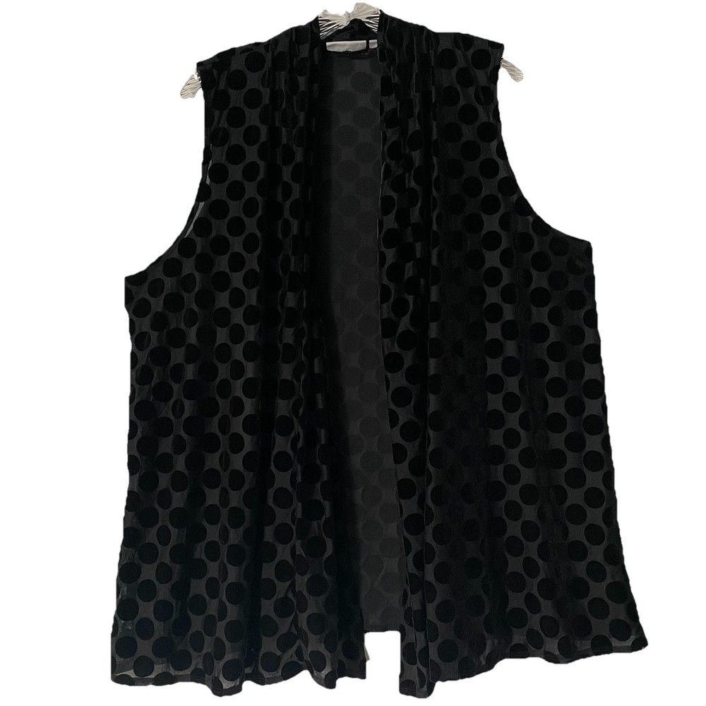 Susan Graver Size Large Black Burnout Velvet Circles Vest Open Front Dressy Top