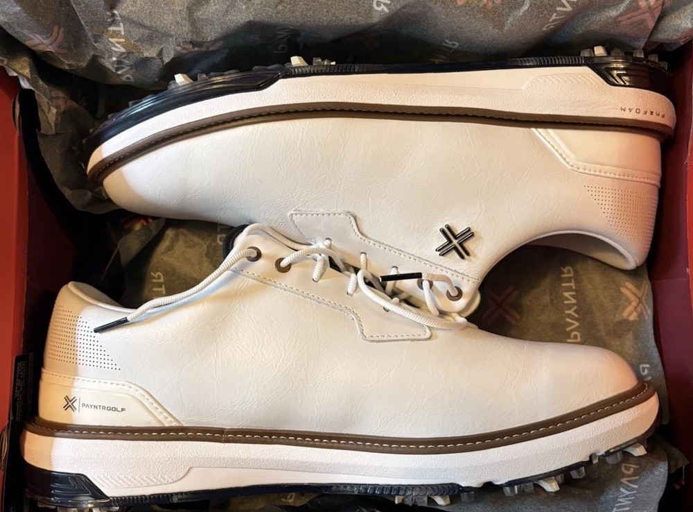 PAYNTR Reserve Classic Tour RS Golf Shoes Waterproof Spiked White Mens 11 Wide