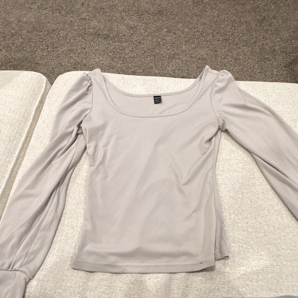 SHEIN Women's Gray Solid Knit Square Neck Long Sleeve Pullover Top Size S
