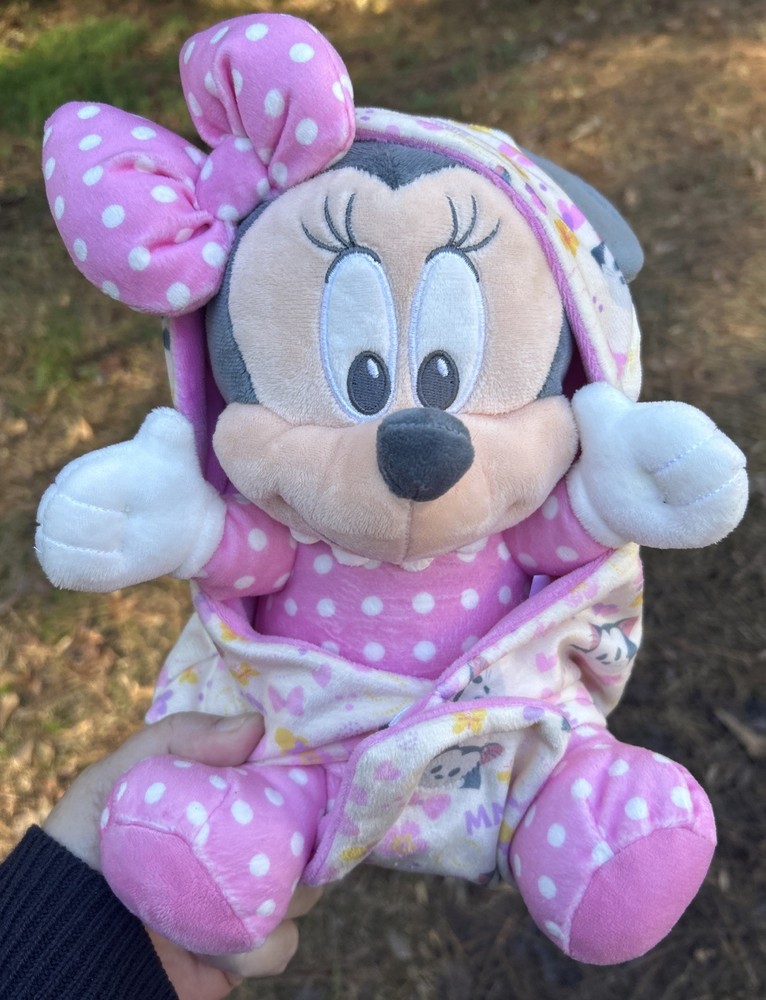 Disney Parks Baby Minnie Mouse in a Hoodie Pouch Blanket Plush Doll Used