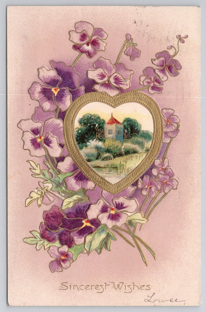 1908 Embossed Pansies Postcard - Sincerest Wishes - West Chester PA Postmark