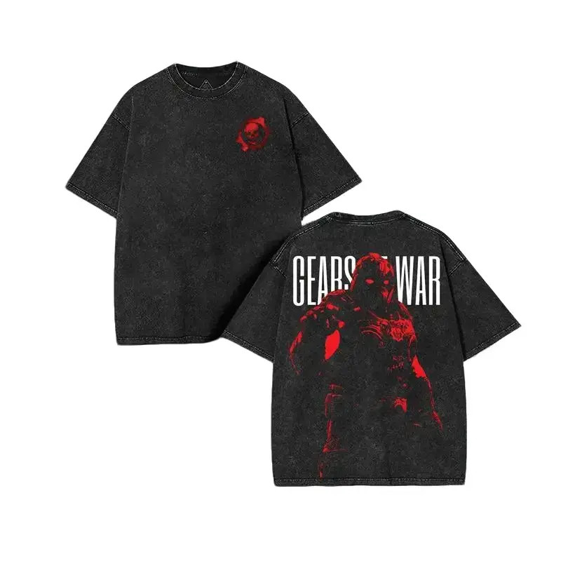 Gears of War Vintage Washed Tee, Marcus Fenix Retro Sci-Fi Graphic T-shirt, Prem