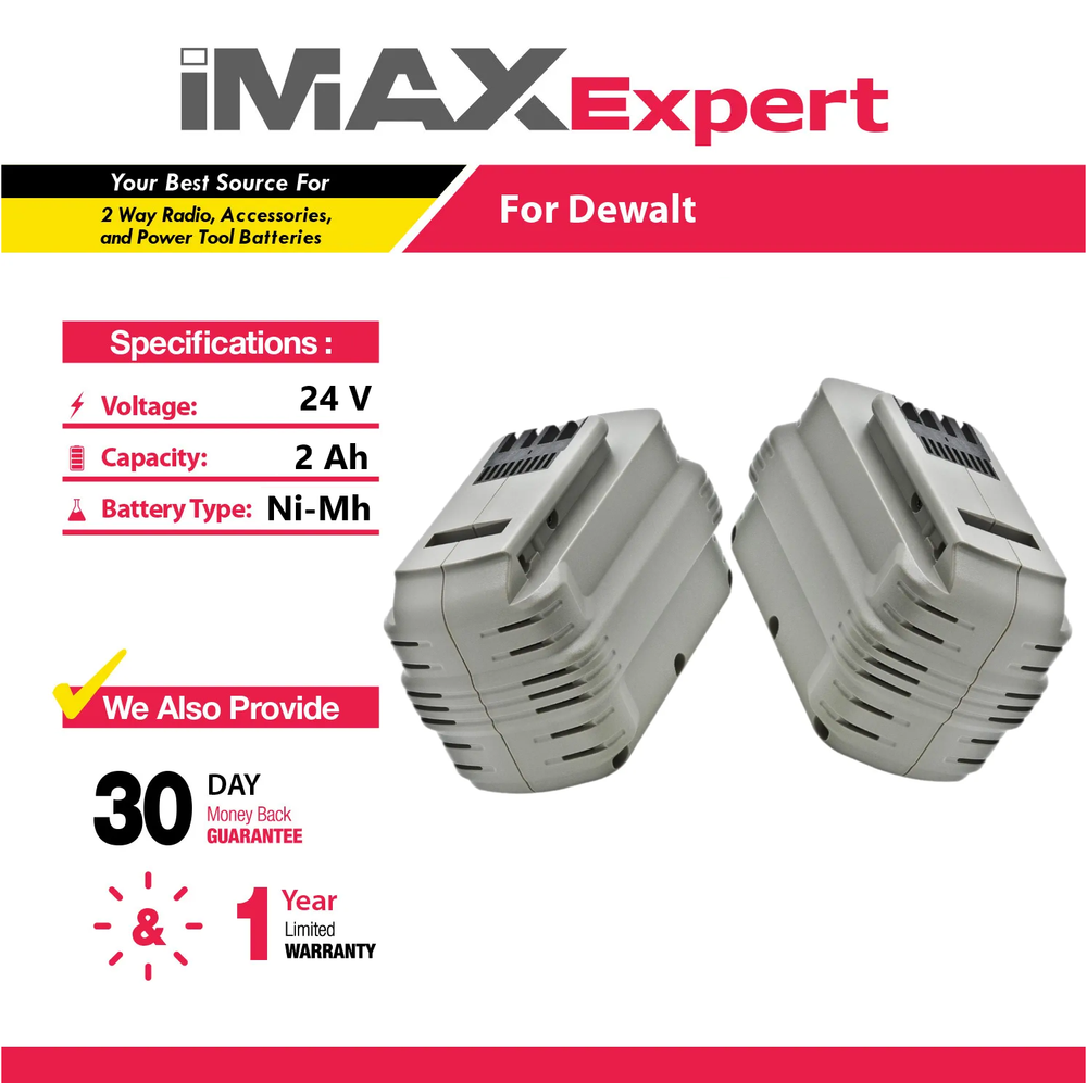 2x 24V 2Ah NiMh Battery for DeWalt DW0240, DW0242, DW0241, DE0240