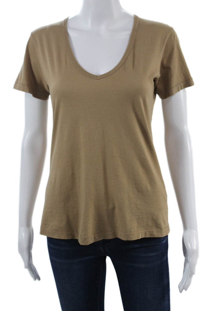 Vince Women Brown V Neck Basic T Shirt Pima Cotton Short Sleeve Fall Size XSFree Shipping in US $100+ Orders | $6.95 Orders Below
