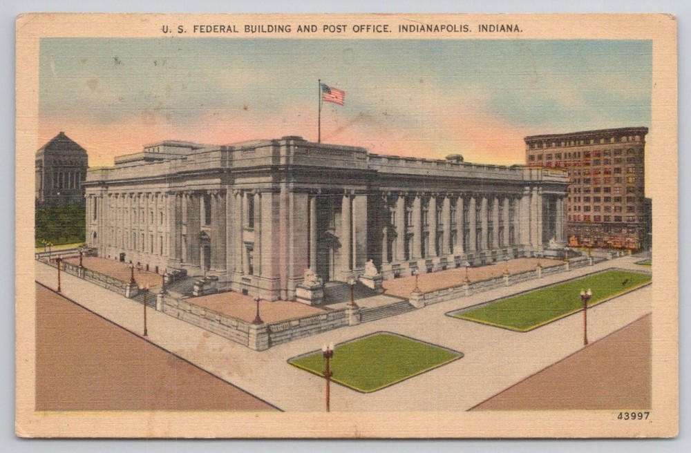 1945 Indianapolis IN Federal Building Post Office Linen Postcard