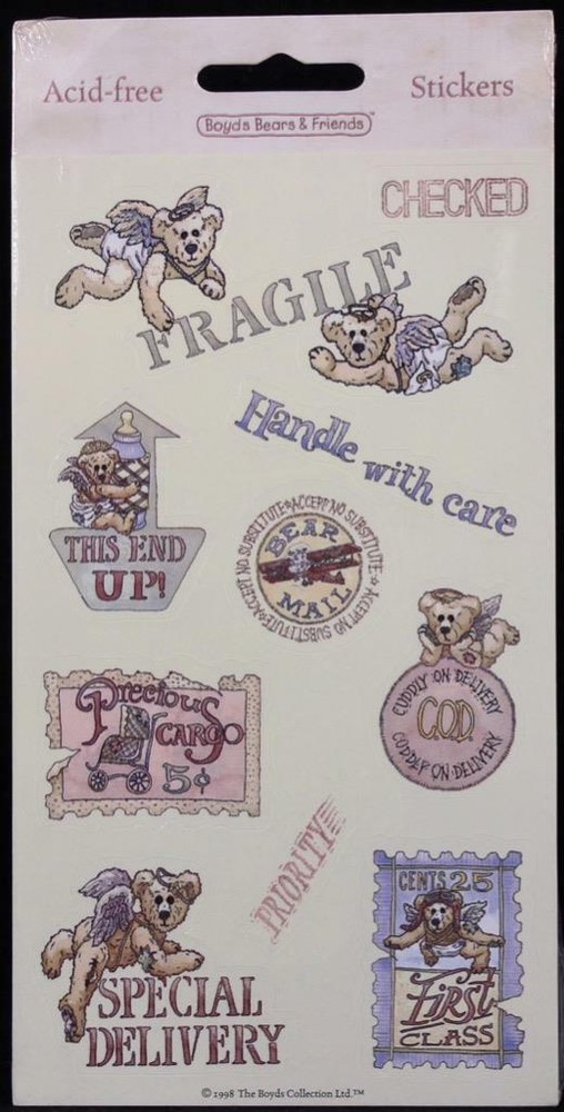 Vintage Fragile & Mailing Boyd's Bears & Friends by InterArt Sticker Package