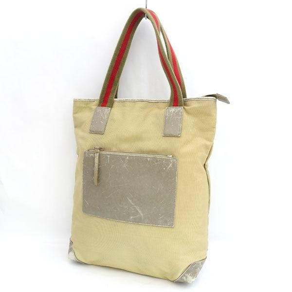 Gucci Sherry Line Tote Bag in Khaki Beige with Canvas and Leather