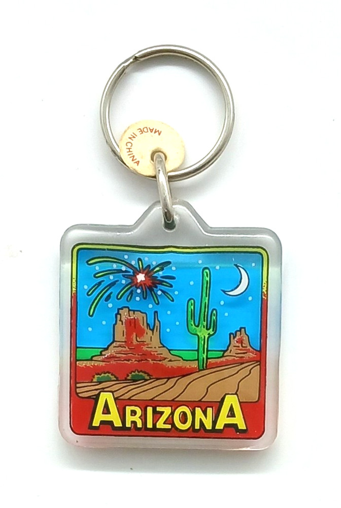 Vintage NOS Arizona Cactus Desert Stars Moon Night Keychain Keyring