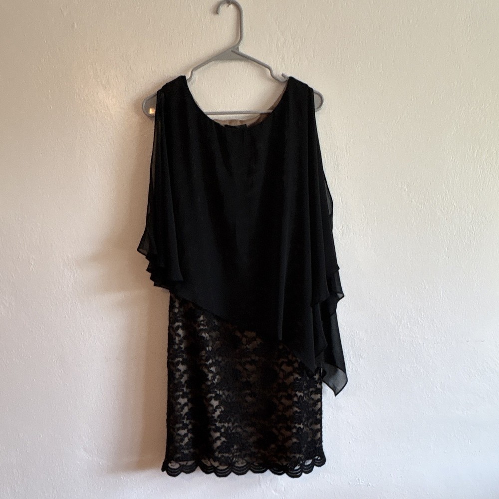 Connected Apparel Sheath Dress Black Floral Lace Overlay Sleeveless 14