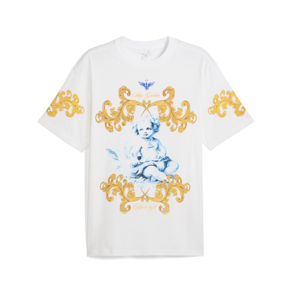 PUMA Melo Golden Child Graphic Crew Neck Short Sleeve T-Shirt Mens White Casual