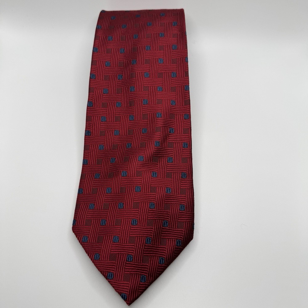 Today’s Man Red & Blue Geometric Silk Tie Made In Italy 3.75”x57”