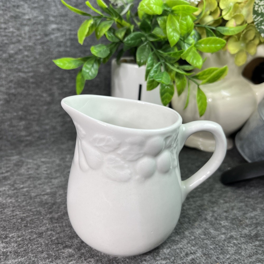 Gibson Housewares FRUIT White Embossed 4” Creamer Pitcher