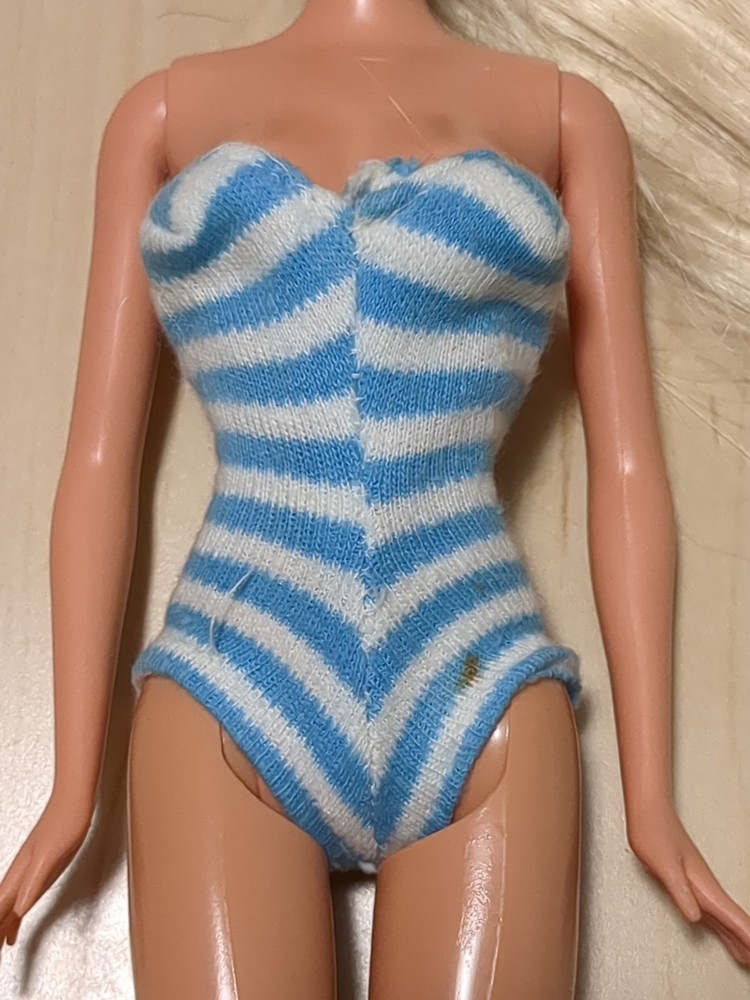 Vintage Barbie 1960’s Light Blue & White Striped Swimsuit ONLY Knit