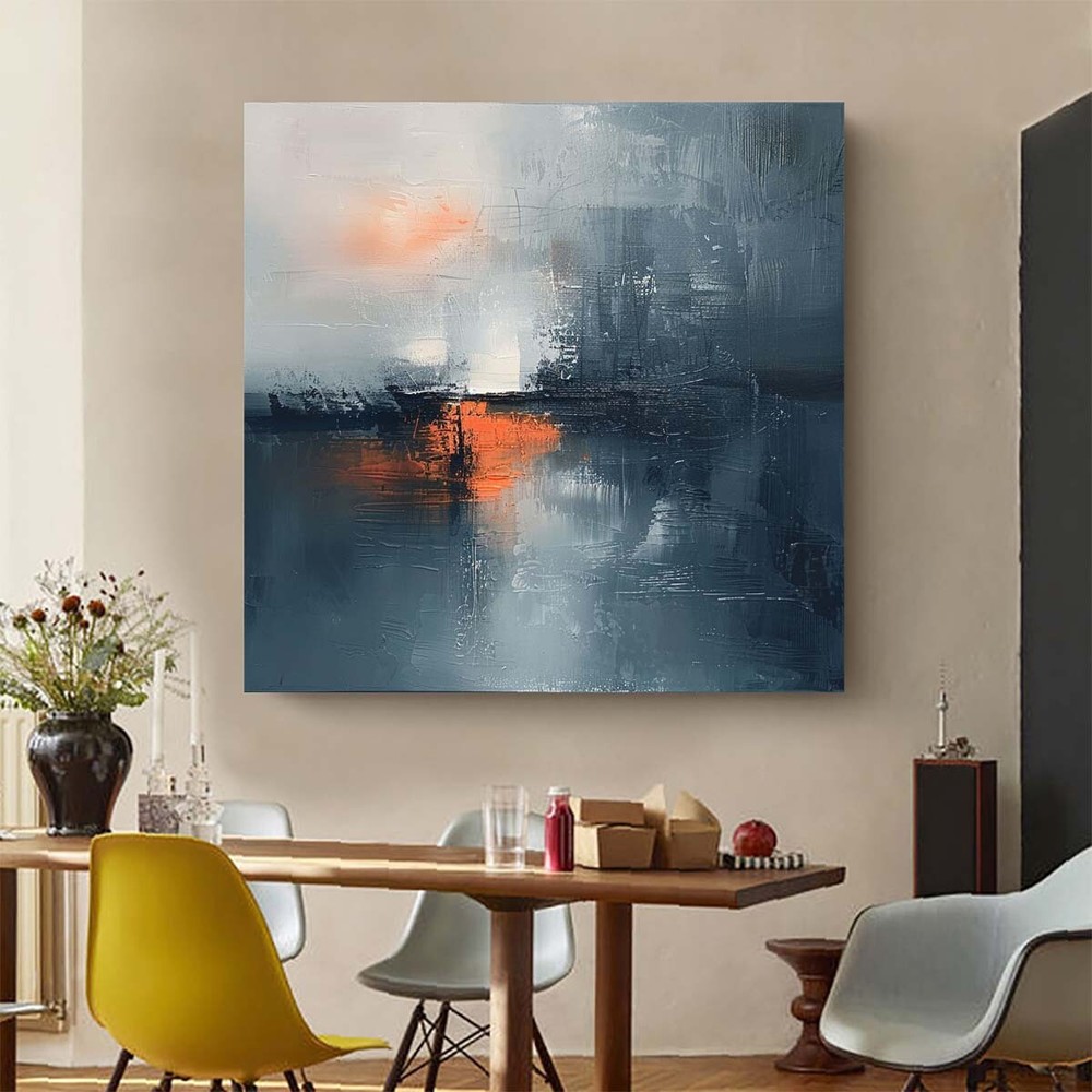 Modern Handmade Abstract Oil Painting on canvsa Living Room Gray city