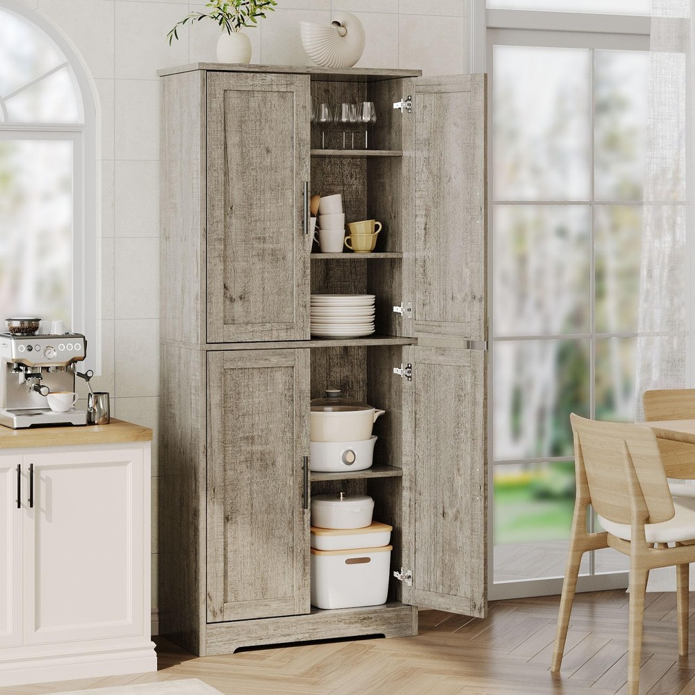 70 Inch Tall Kitchen Pantry Cabinet with 4 Doors and Adjustable Shelves for Storage