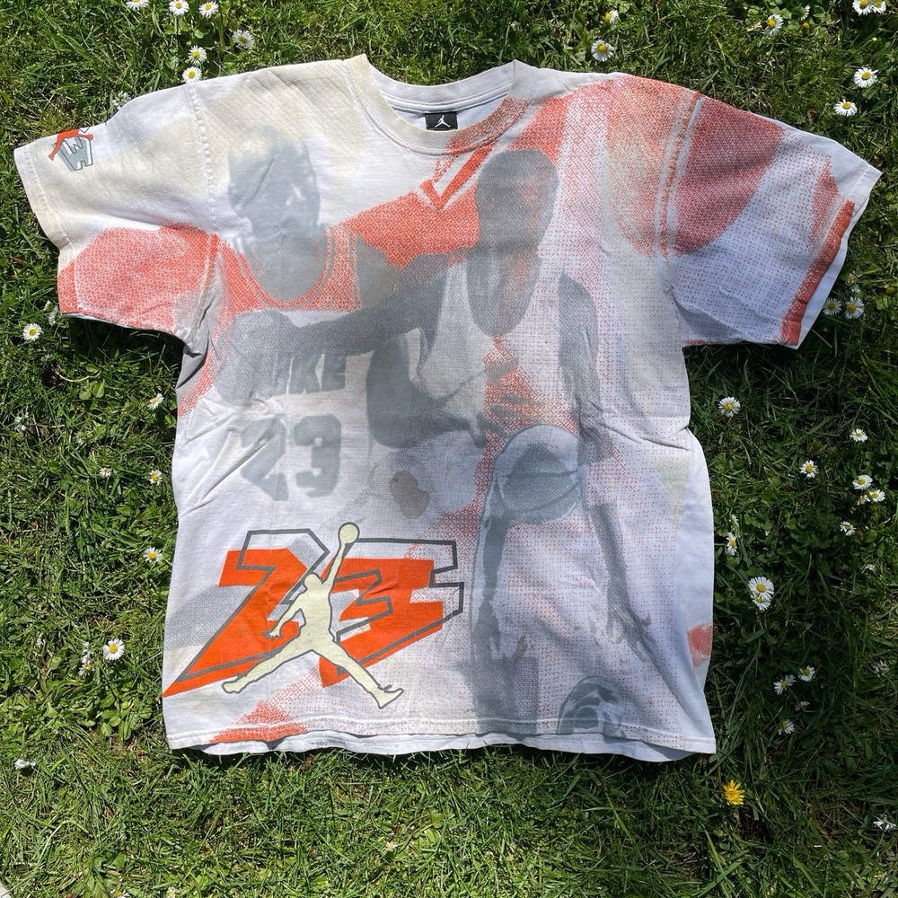 Vintage Y2K Air Jordan AOP 23 T-Shirt Multicolor Size Large Michael Jordan Rare