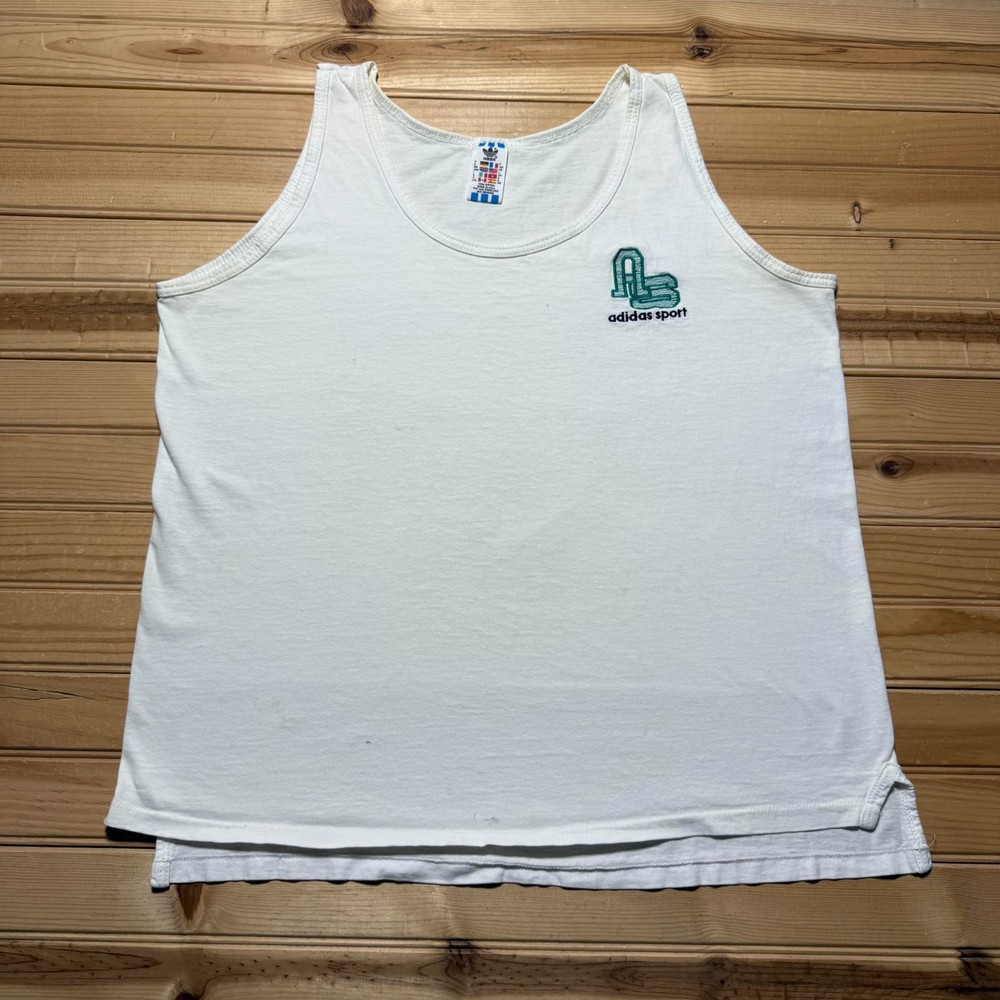 Vintage 90s Adidas Sport Embroidered Logo Gym Training Tank Top USA Made - Large