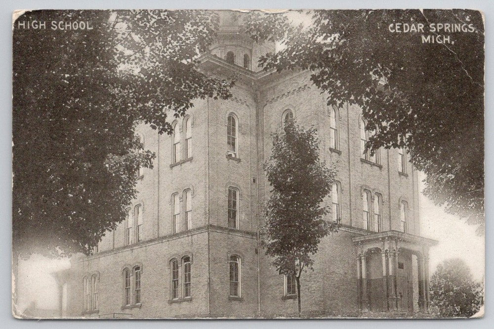Cedar Springs Michigan High School Undivided Back Postcard Hensen Printing Co.