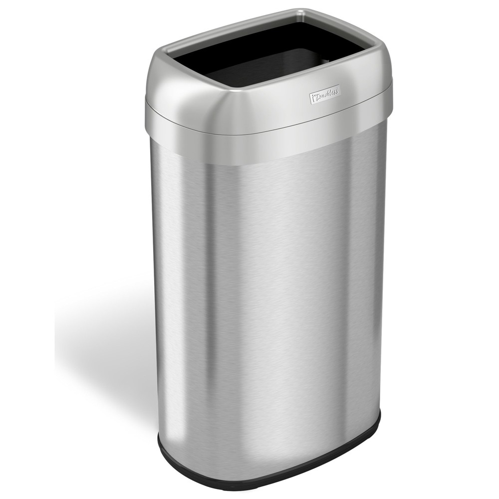 iTouchless 16 Gal Stainless Steel Oval Open Top Trash Can Silver 15 Gallons and