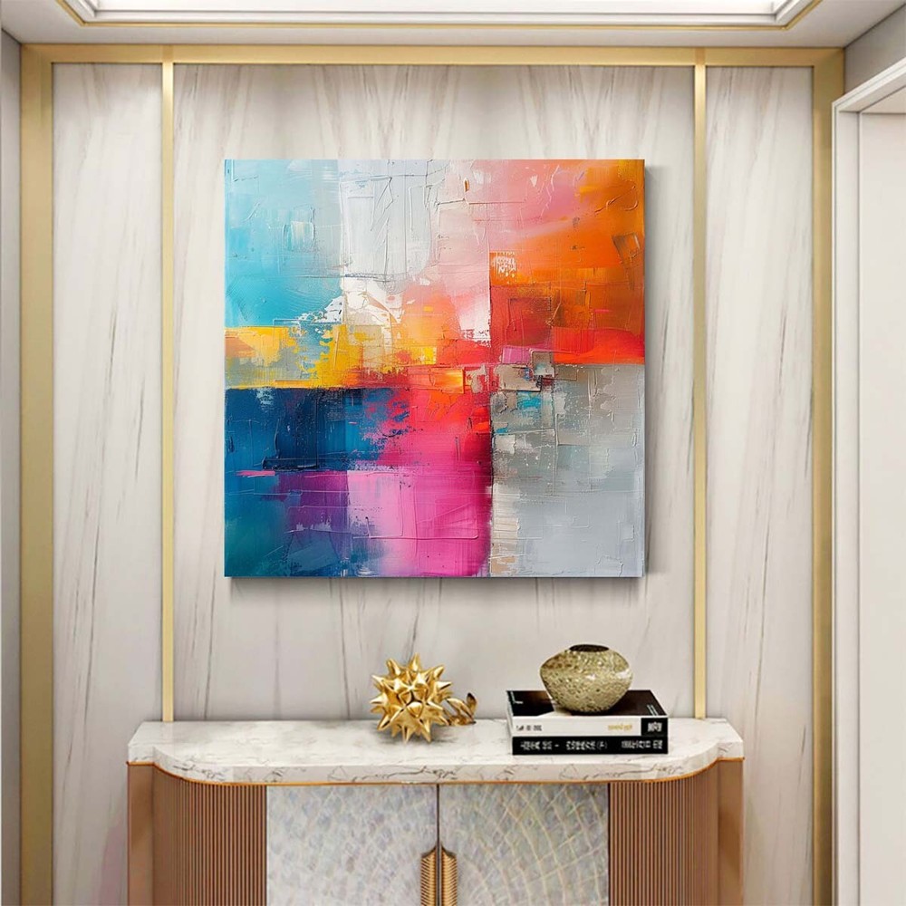 Pintura al óleo abstracta rosa textura gruesa pintada a mano sobre lienzo arte de pared 31 pulgadas