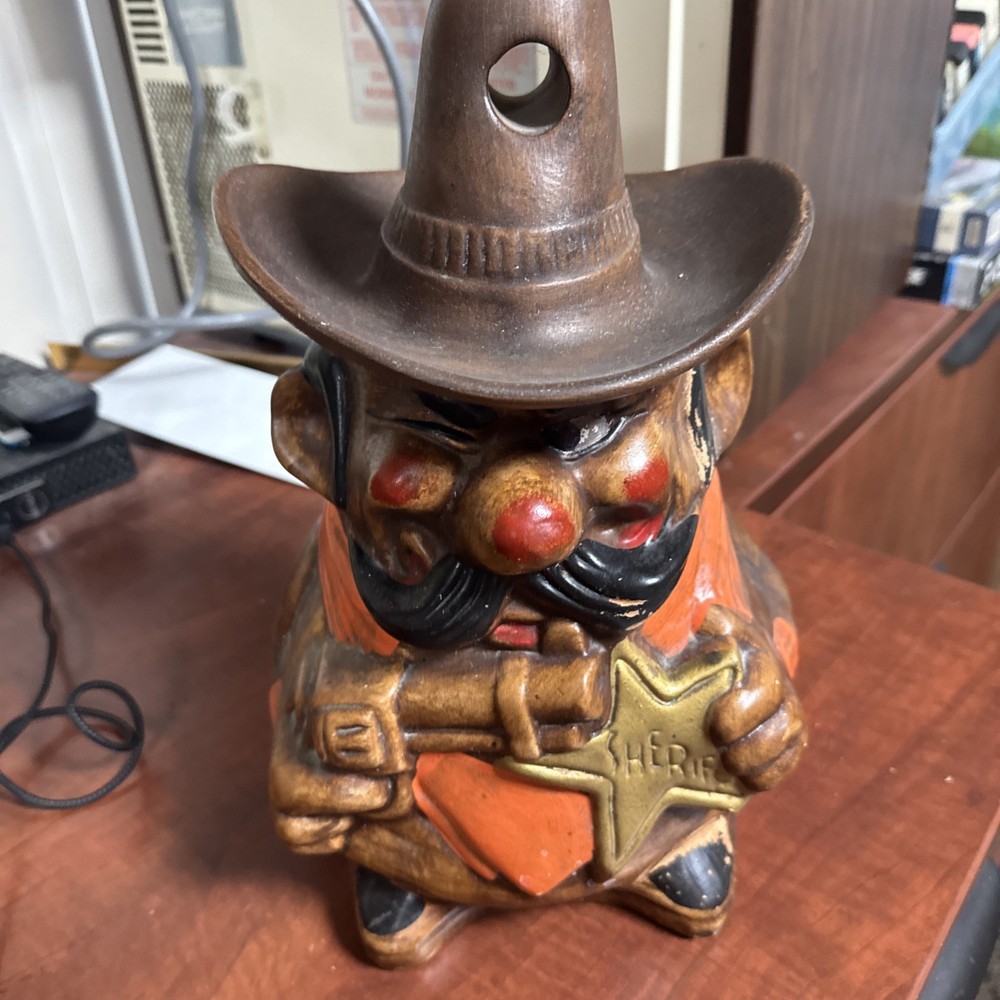 Vintage 1960 California Originals Cookie Jar Eye Winking Sheriff Badge & Pistol
