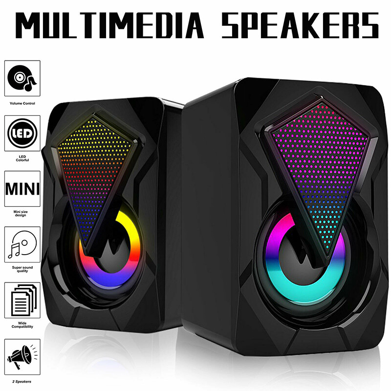 USB Powered 3.5mm Aux Multimedia Speakers with Colorful LED Lights For Desktop