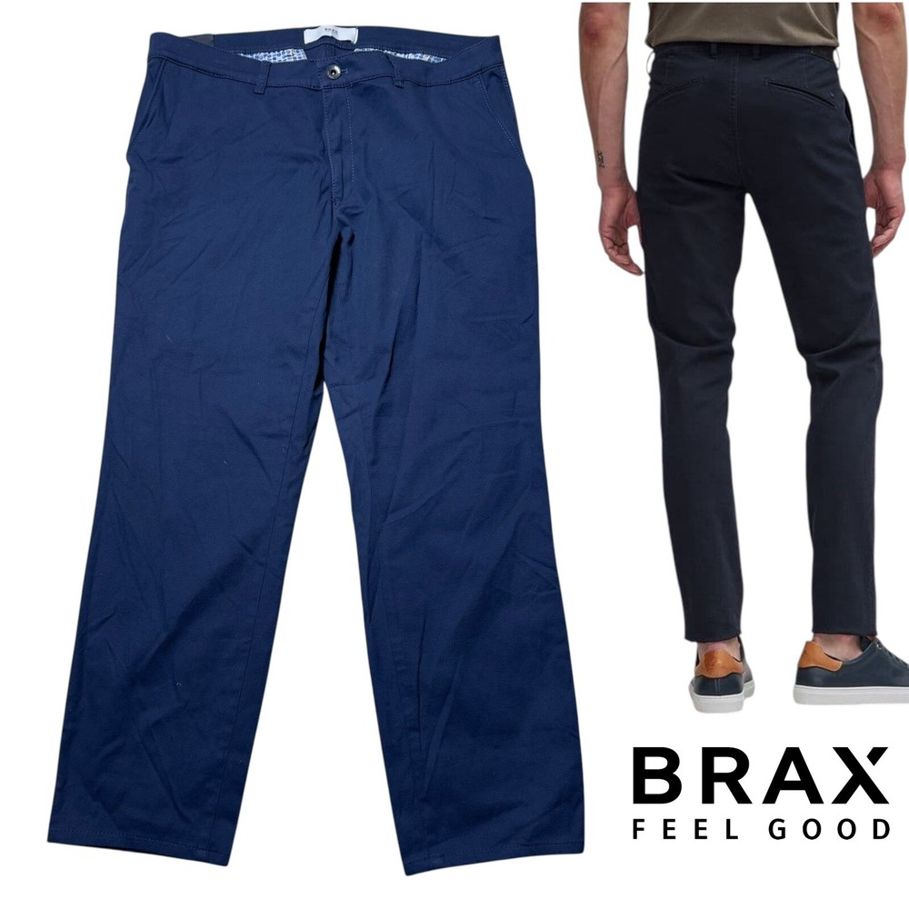 Brax Feel Good Silvio Hi Flex Pants Straight Leg Stretchy Navy Men Size 34x27