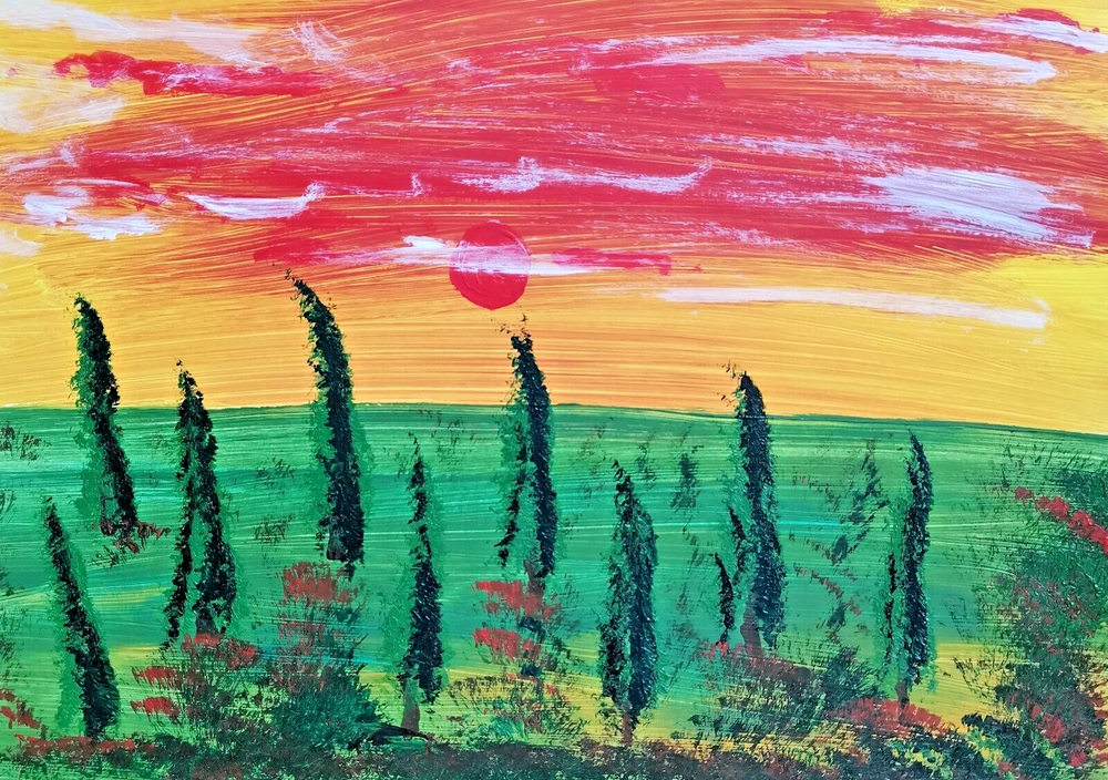 Unique landscape trees painting acrylic on paper approx 21x30cm original