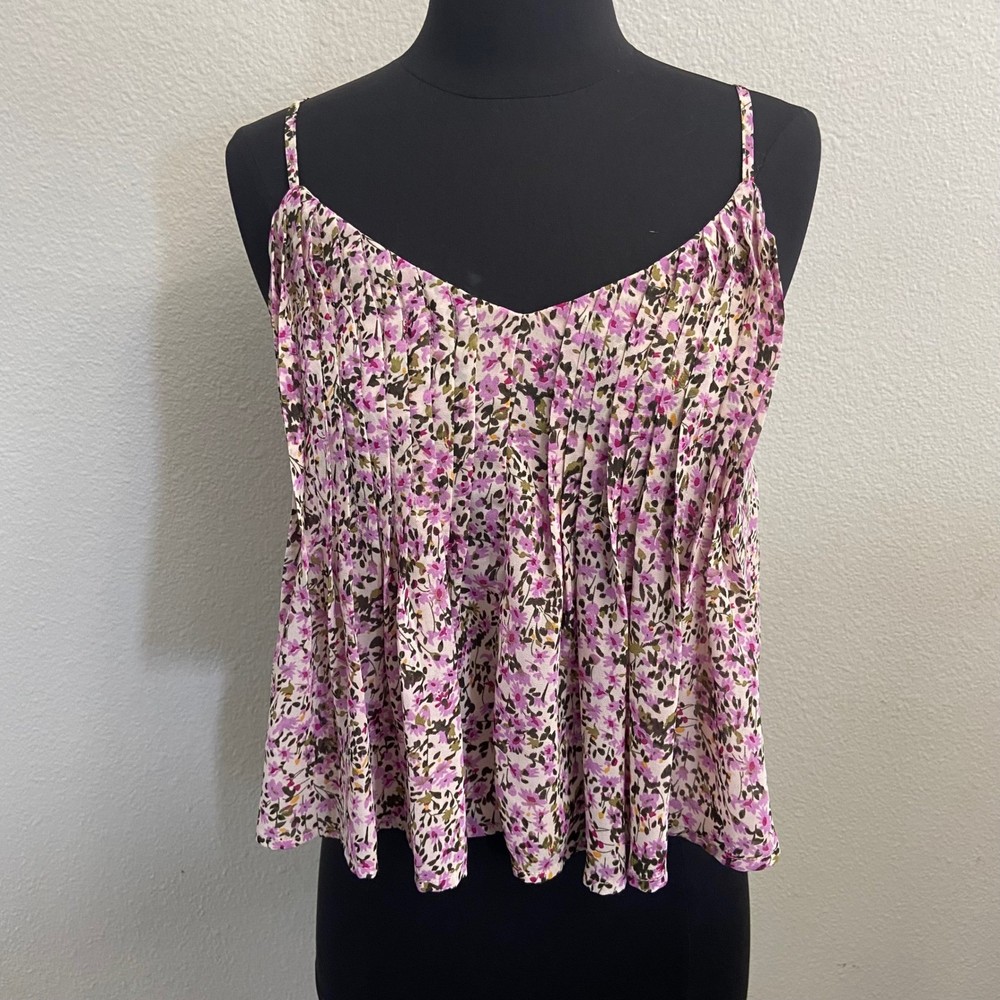 ASTR The Label Womens S Lavender Floral Pleated Cami Top Y2K Boho Festival