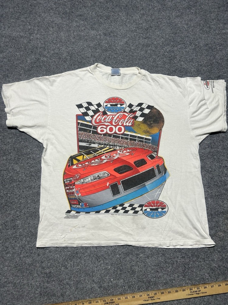 Vintage 1997 Coca Cola 600 NASCAR Aop T Shirt Thrashed Size Xl Distressed