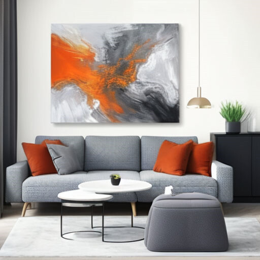 Orange Hand painted Abstract Oil Painting Large Graffiti Painting Living Room-image