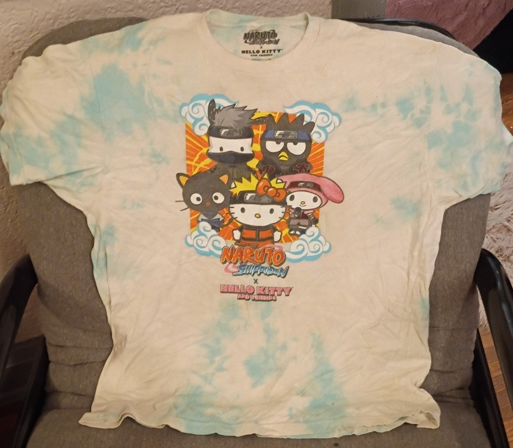 Naruto Shippunden x Hello Kitty Shirt Large Blue Tie Dye Crew Neck Short Sleeve