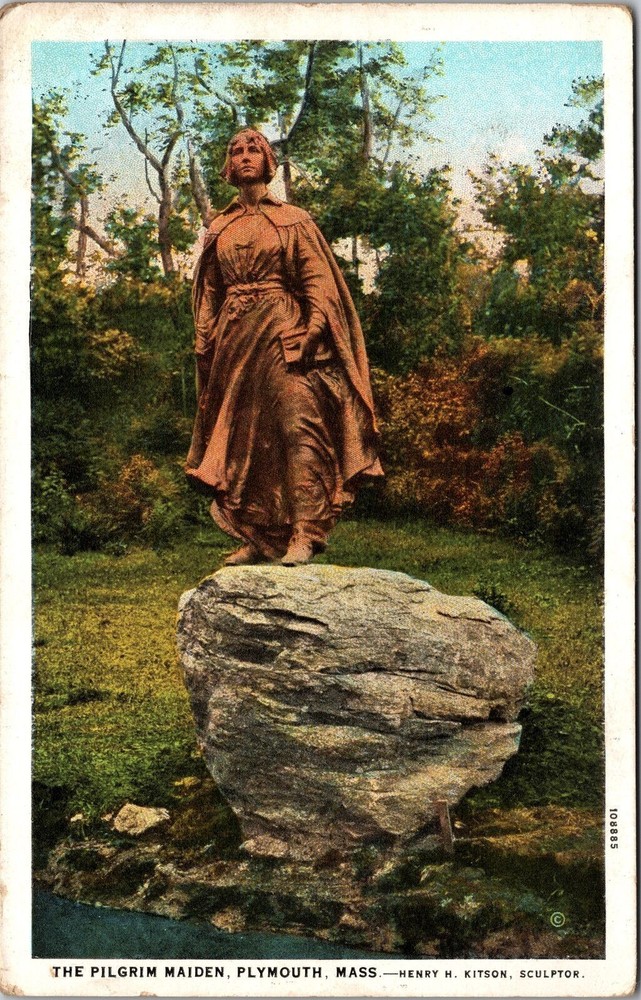 Plymouth MA-Massachusetts, The Pilgrim Maiden, Statue, Vintage Postcard