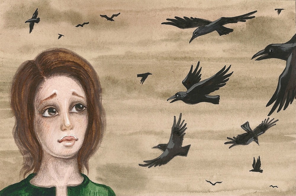 PRINT OF PAINTING RYTA CROW PORTRAIT RYTA 4X6 Folk art Halloween pagan witch 🌘