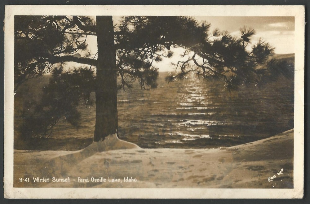 PEND OREILLE LAKE IDAHO Winter Sunset RPPC Ross Hall Real Photo Postcard