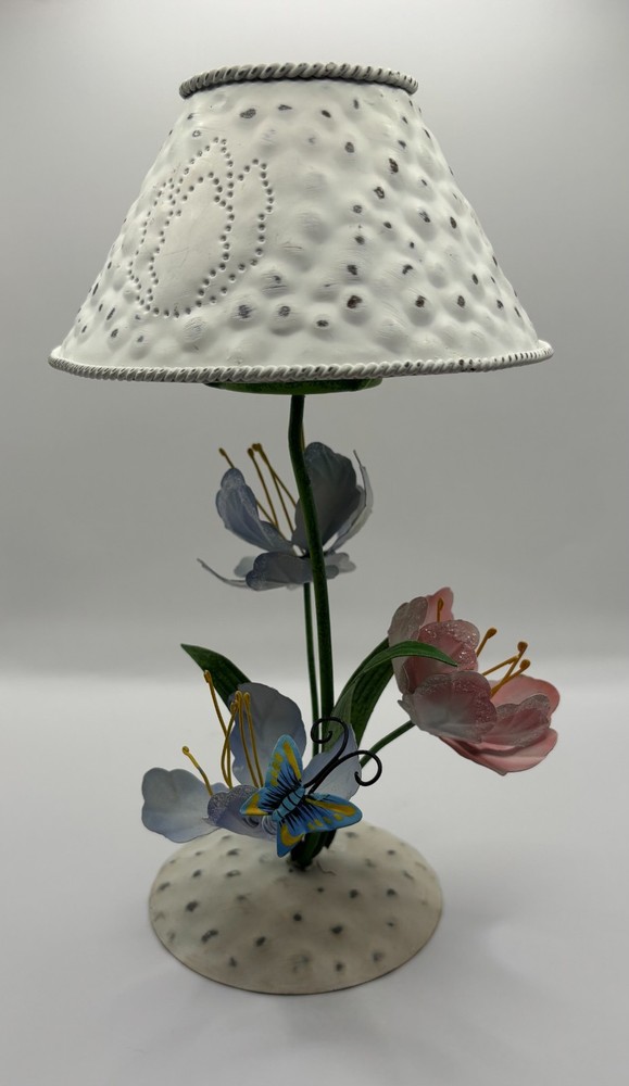 Vintage Home Interiors Floral Tealight Holder Butterfly Metal Glass Votive 10