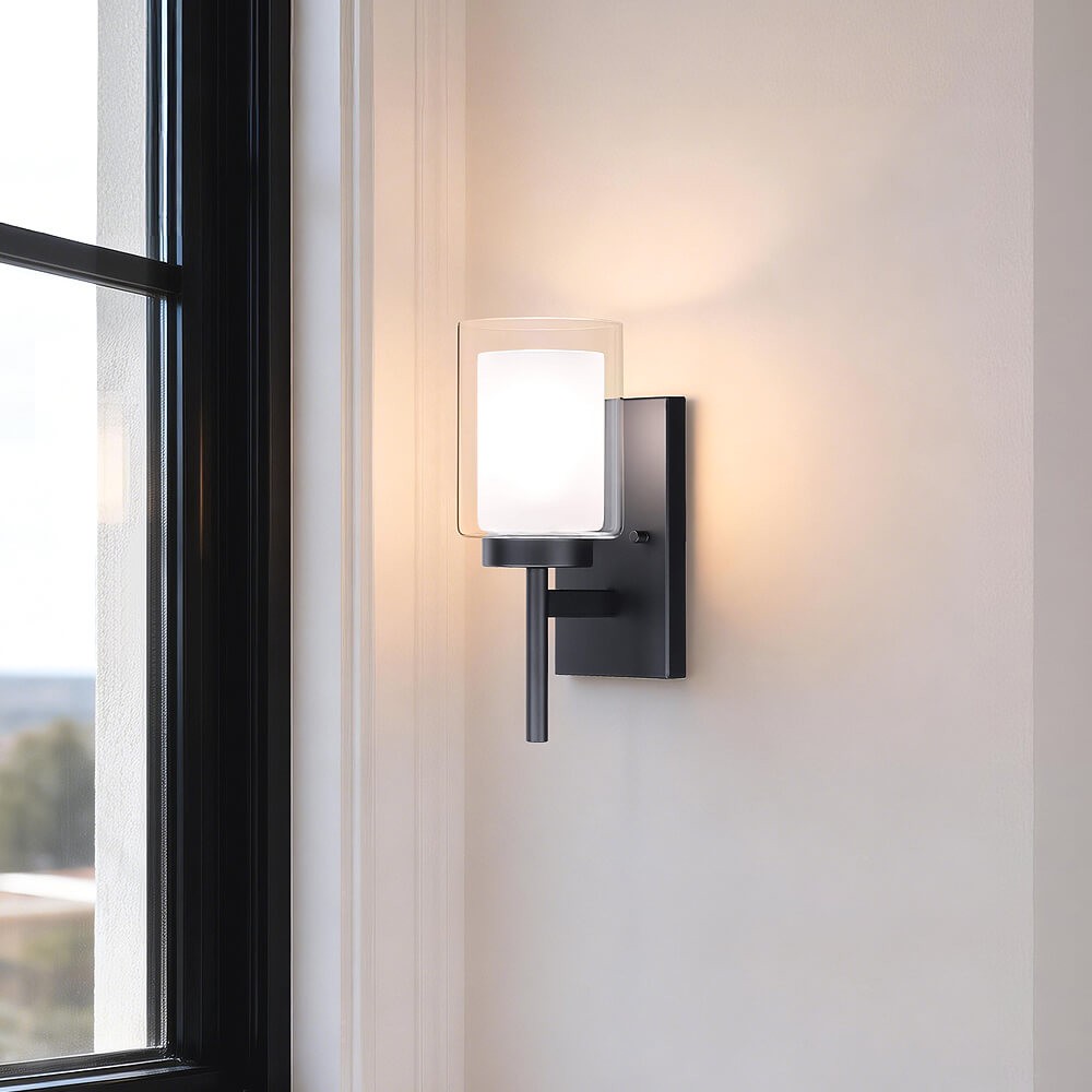 Classic Indoor 1 Light Black Vanity Sconce  with Dual Glass for Bathroom