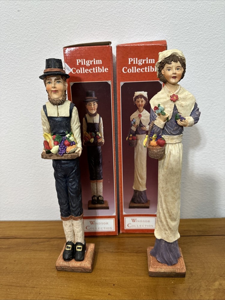 Windsor Collection Pilgrim Figurines – Thanksgiving Collectibles (Set of 2) 12”
