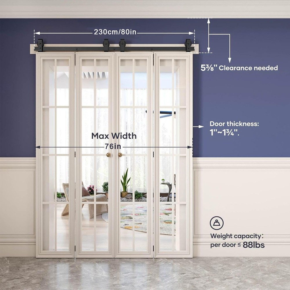 Sliding Barn Door Hardware Kit Modern Closet Hang Style Track Rail 4 Door