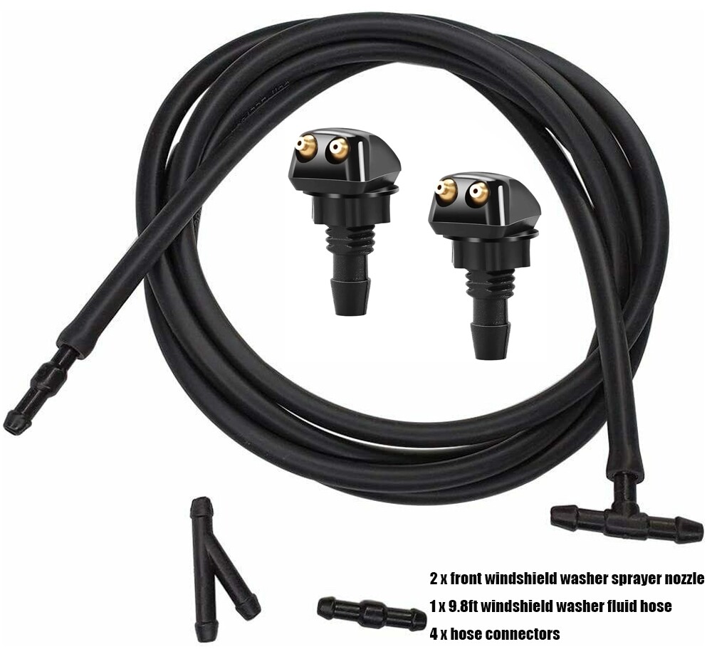 Windshield Wiper Washer Nozzle Hose Kit 9.8Ft with 4 Fittings and 2 Water Jets