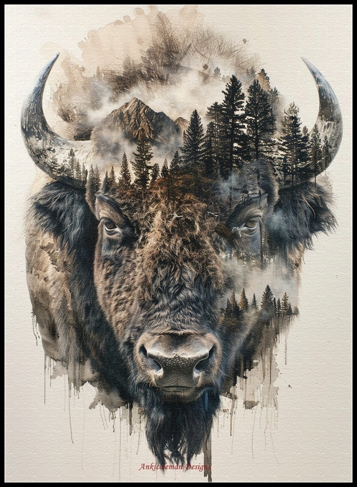 Abstract Buffalo - DIY Chart Counted Cross Stitch Patterns Needlework DMC Color-image